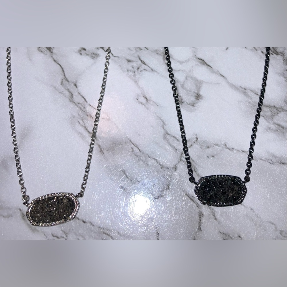 Kendra Scott Elisa Pendant Necklace in Black Drusy and Platinum Drusy